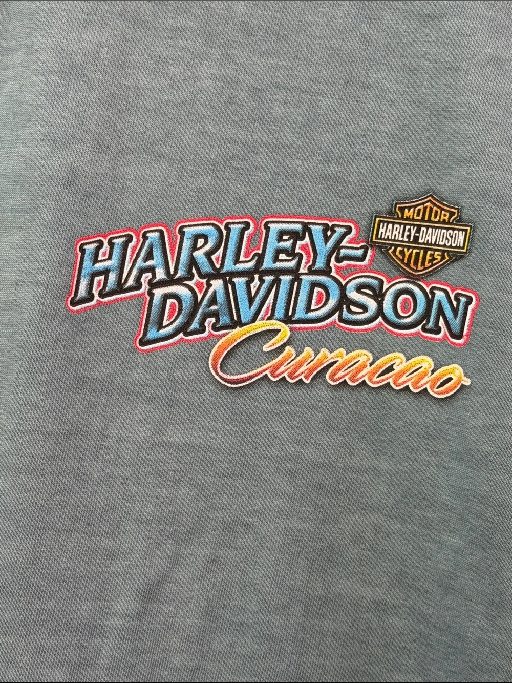 Harley-Davidson Curacao Teal Short Sleeve Back Graphic Tee Size Large